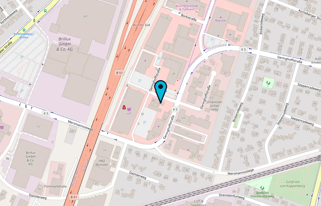 Karte: Standort leanAM, Geringhoffstraße 48, 48163 Münster